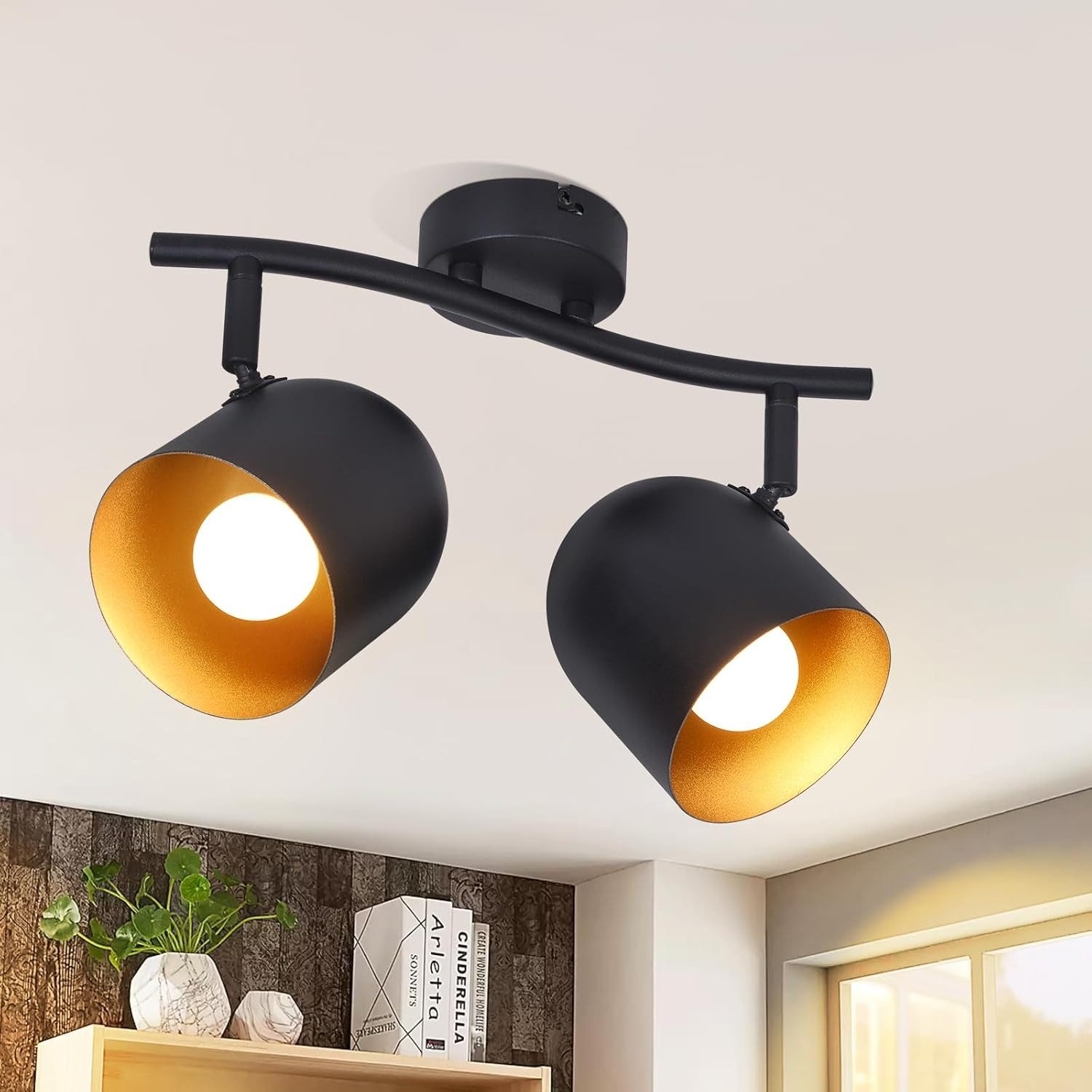 NETTLIFE Taklampa E14 svartguld takspotlight för hall industriell stil vintage-stil justerbar utan glödlampa 350° justerbar