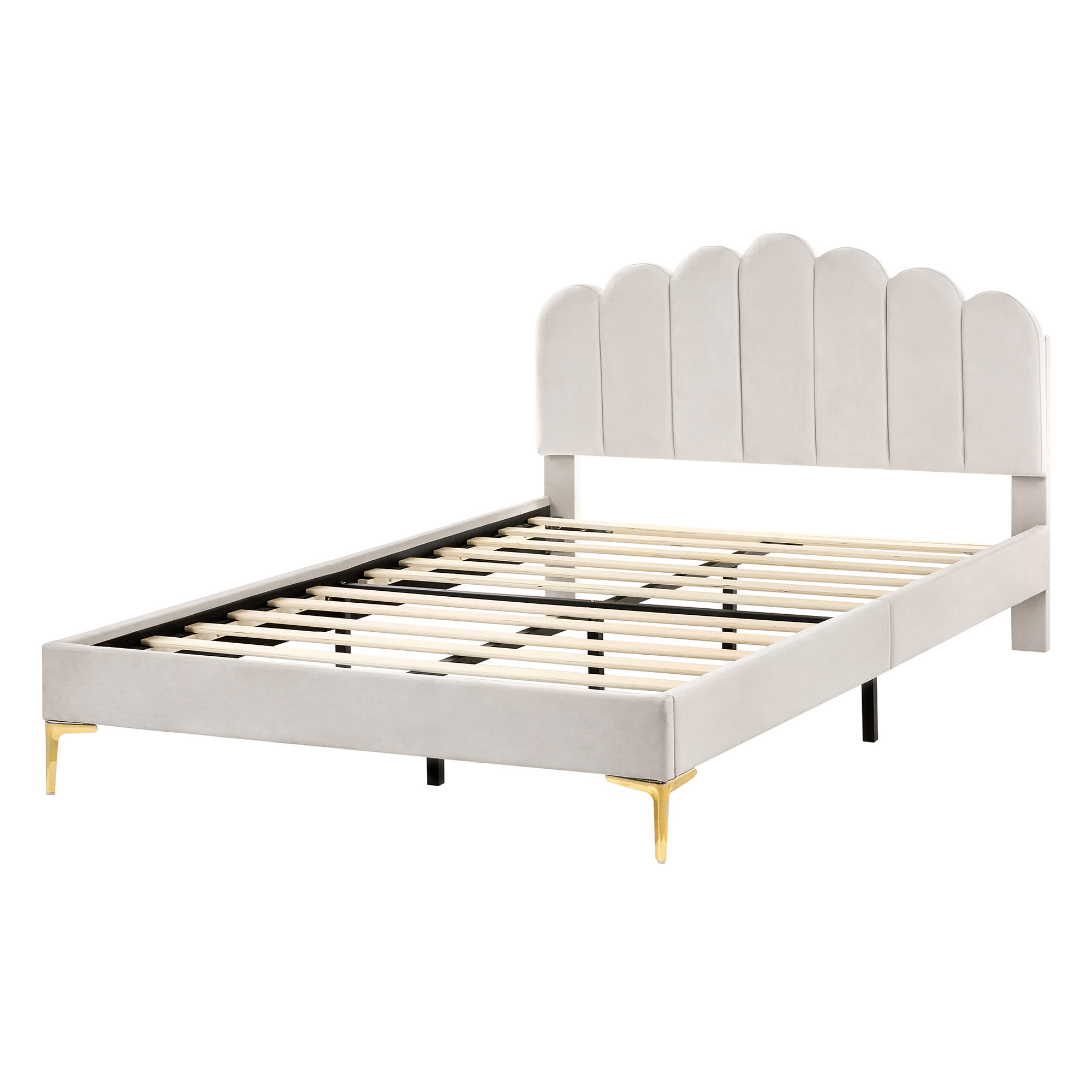 Säng med lamellram Sammet SAUVIAN 140 x 200 cm Off-White