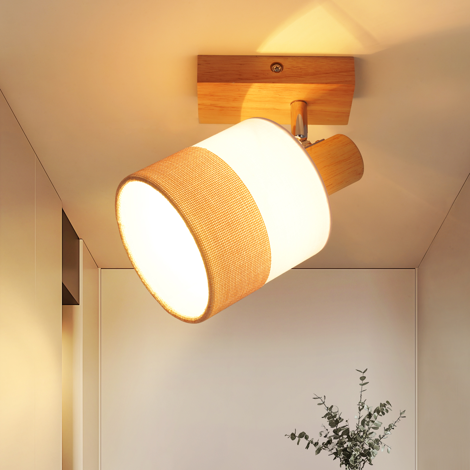 NETTLIFE LED-takspotlight med 1 låga - taklampa i trä E14 vintage taklampa justerbar 350° retro