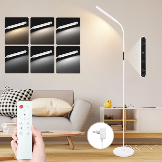 NETTLIFE LED - golvlampa för vardagsrummet, dimbar, vit golvlampa, 11 W, 360° roterbar, soffa
