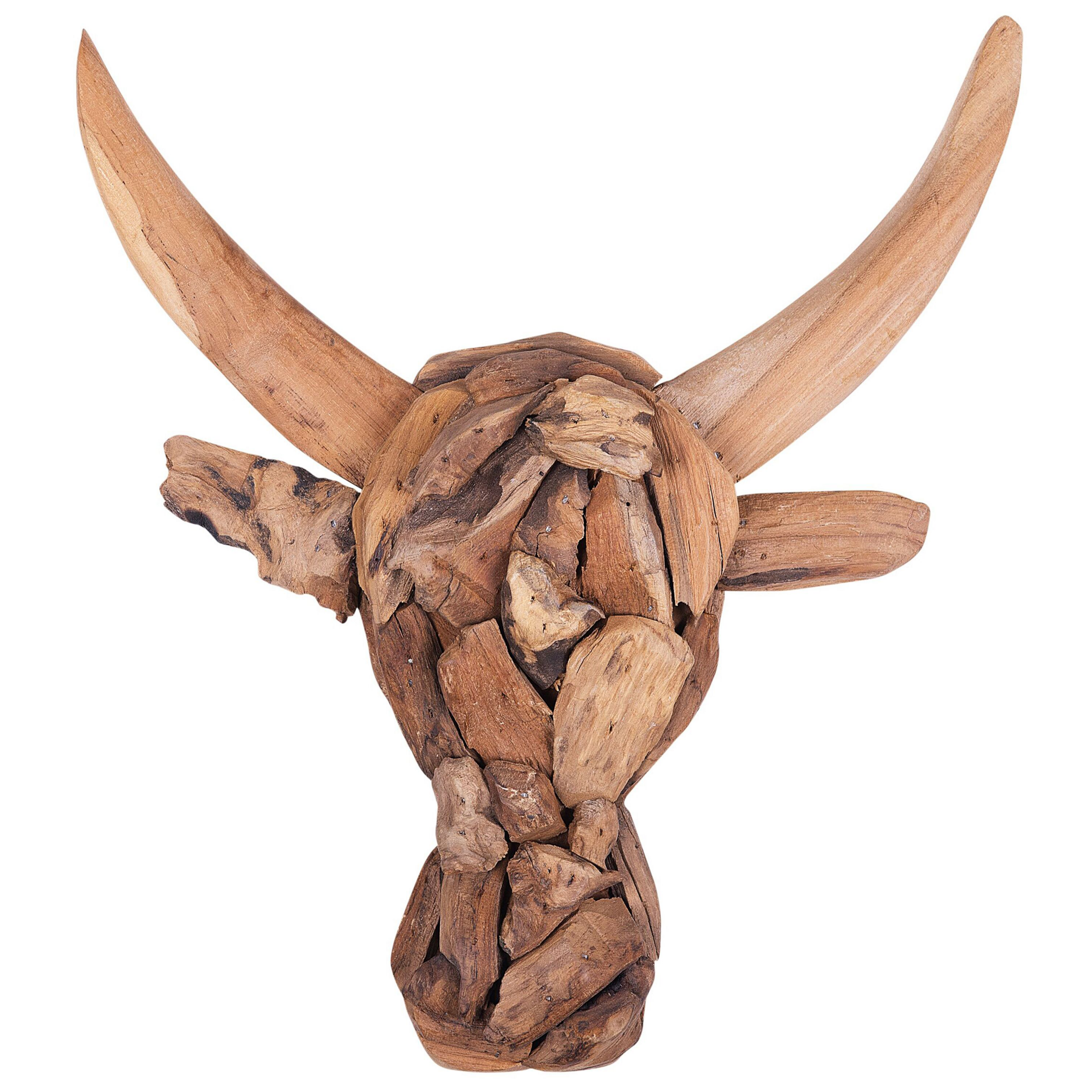 Väggfigur Tjur BULL HEAD 34 cm Teakträ Brun
