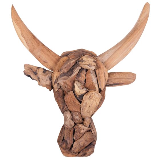 Väggfigur Tjur BULL HEAD 34 cm Teakträ Brun