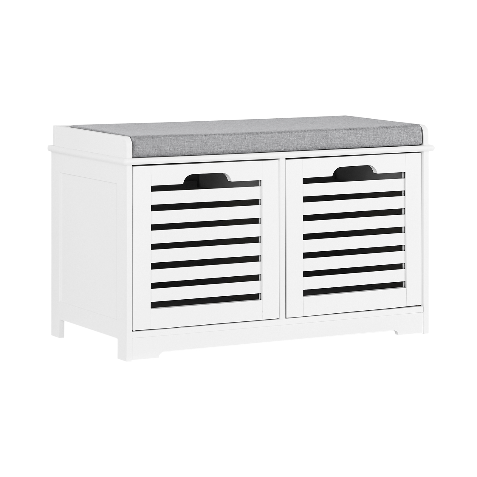 SoBuy Skobänk med lagringsutrymme – skohylla med 2 korgar, sittkista med sittdyna – hallbyrå för entréområde – lastkapacitet upp till 120 kg, 71 x 43 x 34 cm – FSR23-K-W