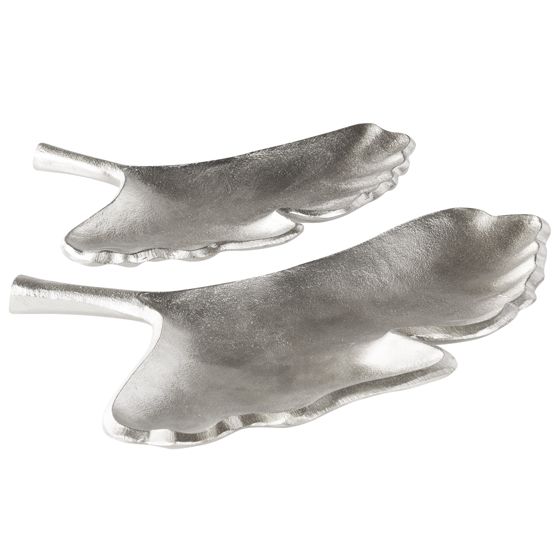 Set med 2 prydnadsfat Löv PALENQUE Metall Silver