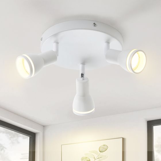 NETTLIFE modern vit taklampa: 3 justerbara metallspotlights i taket, GU10 taklampa, för sovrum utan glödlampa