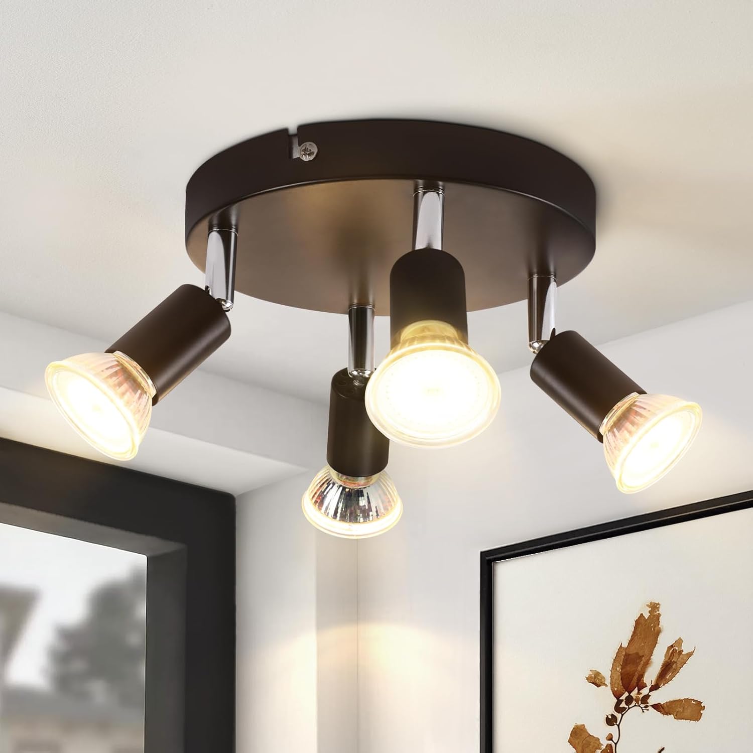NETTLIFE 4 svarta vridbara takspotlights GU10 modern metalllampa för vardagsrum, kök, hall och matsal