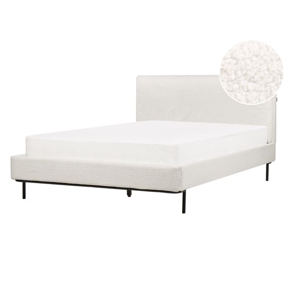 Säng med lamellram Bouclé CORIO 140 x 200 cm Off-White
