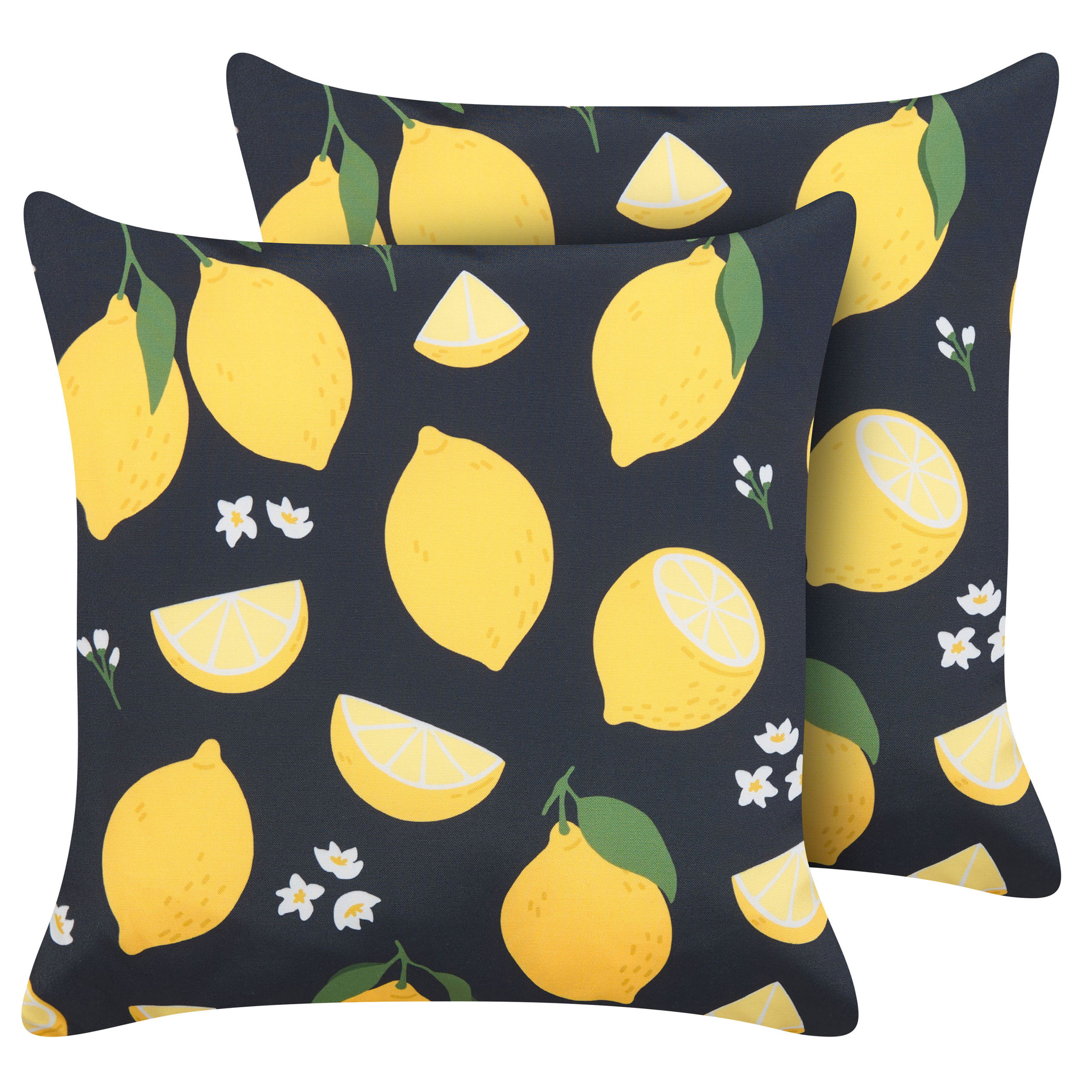 Set med 2 prydnadskuddar CITRUS 45 x 45 cm Svart Växtmotiv