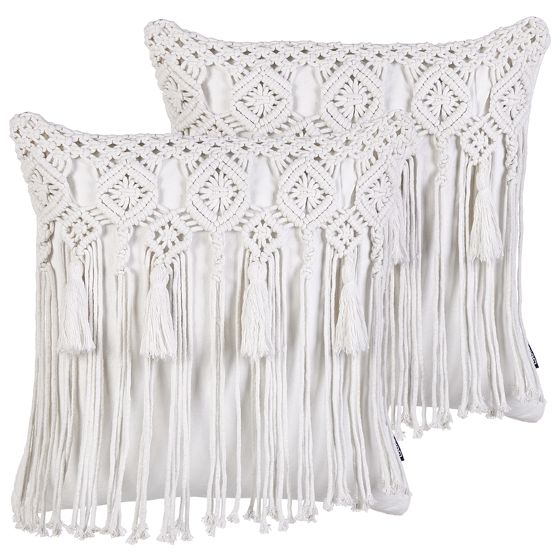 Set med 2 prydnadskuddar BAMIAN 45 x 45 cm Bomull Off-White Geometriskt tryck