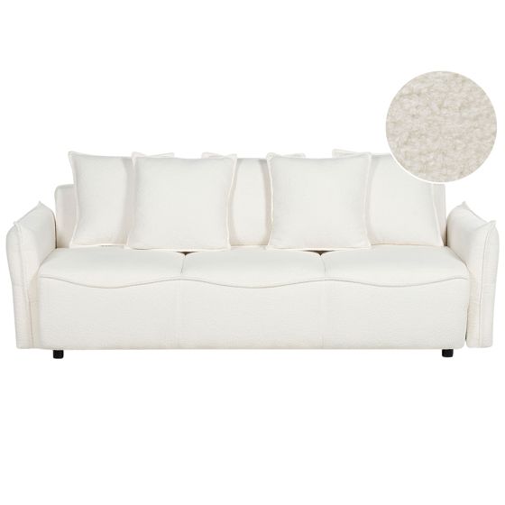 Bäddsoffa 3-sits KRAMA med förvaring Bouclé Vit