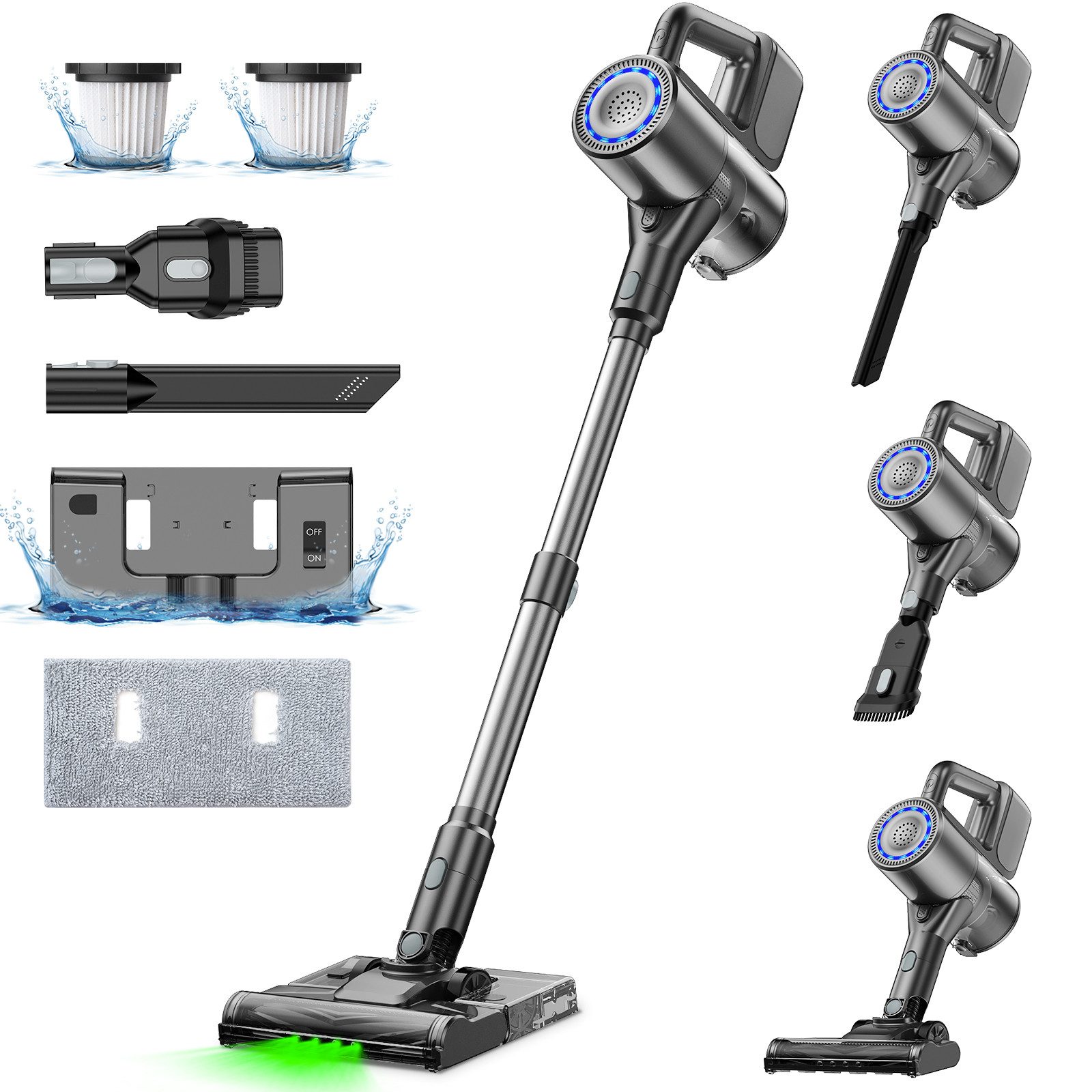 NETTLIFE 500W/40000Pa sladdlös stavdammsugare med sopfunktion, 40 minuters drifttid