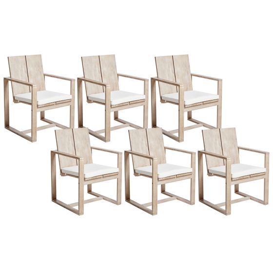 Set med 6 stolar med dynor AZZANELLO Akaciaträ Off-White