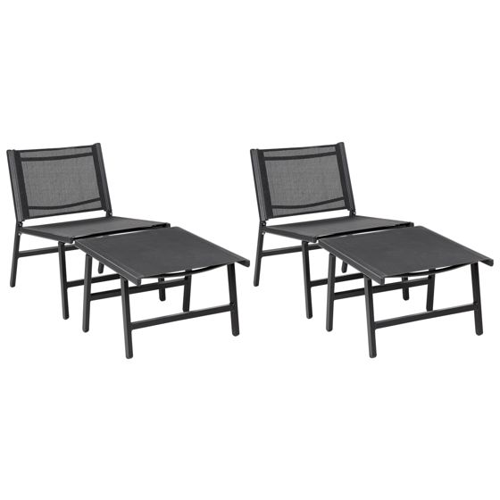 Set med 2 trädgårdsstolar MARCEDDI med fotpall Metall Svart