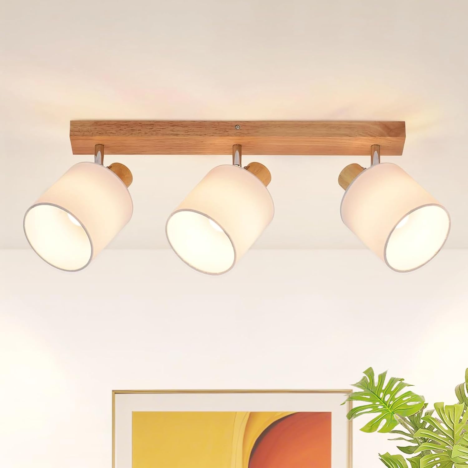 NETTLIFE 3 moderna träspotlights i taket, 350° roterbara, E14 MAX 25W vägglampa för vardagsrum, sovrum, kök (ingen glödlampa)