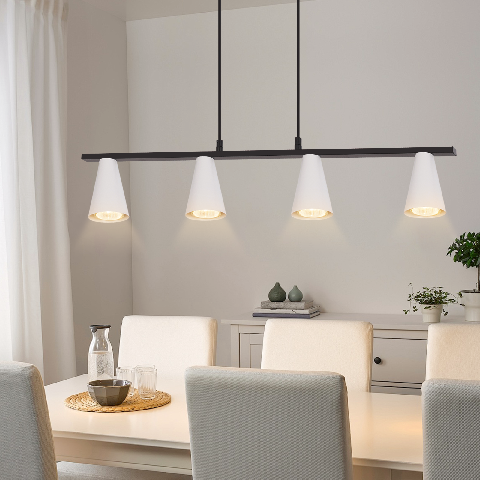 NETTLIFE pendellampa, matbordslampa, matbordslampa, 4 lampor Vit, metall, GU10, svart, industriell, utan, lampa