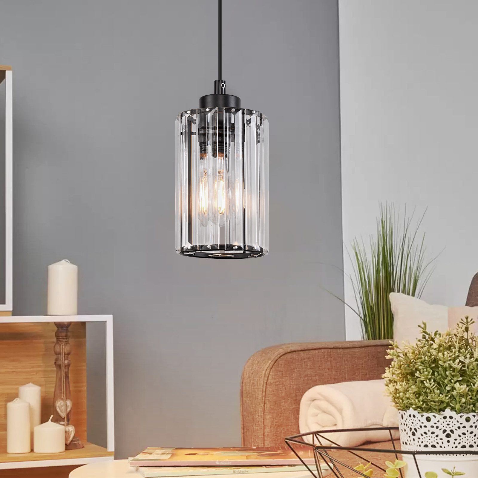 NETTLIFE modern, svart, kristall, pendellampa, för matbord, 1 låga, E27