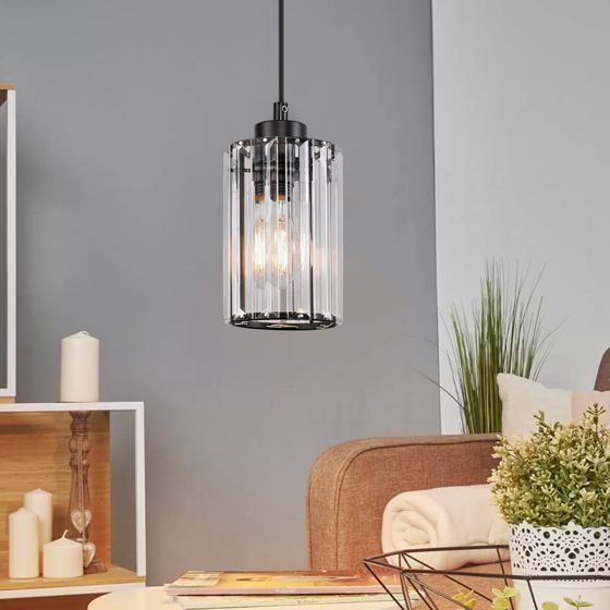 NETTLIFE modern, svart, kristall, pendellampa, för matbord, 1 låga, E27