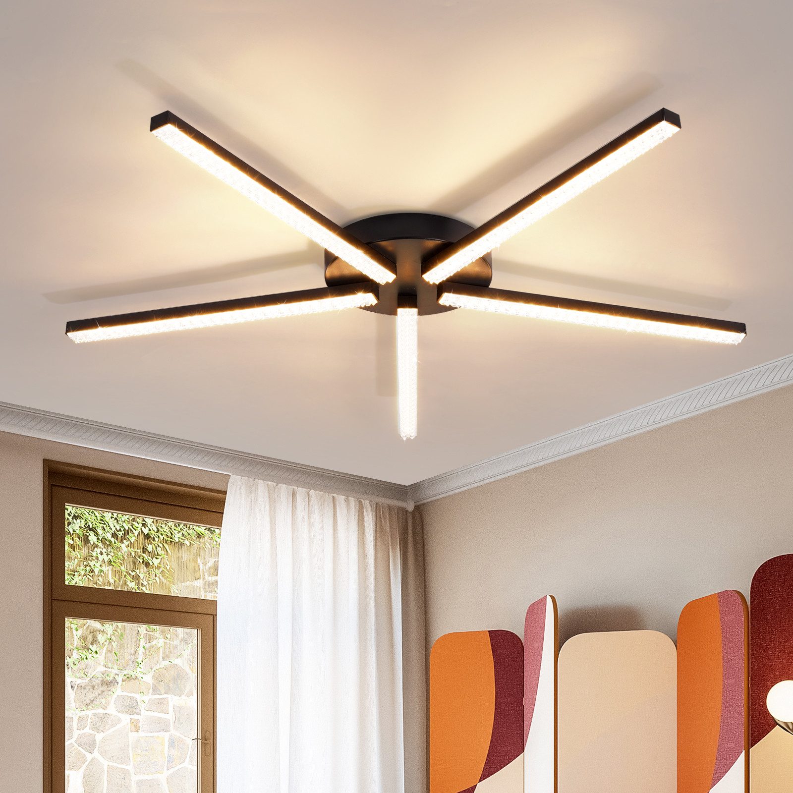 NETTLIFE LED-taklampa 25W, svart designlampa med 5 ljuskällor