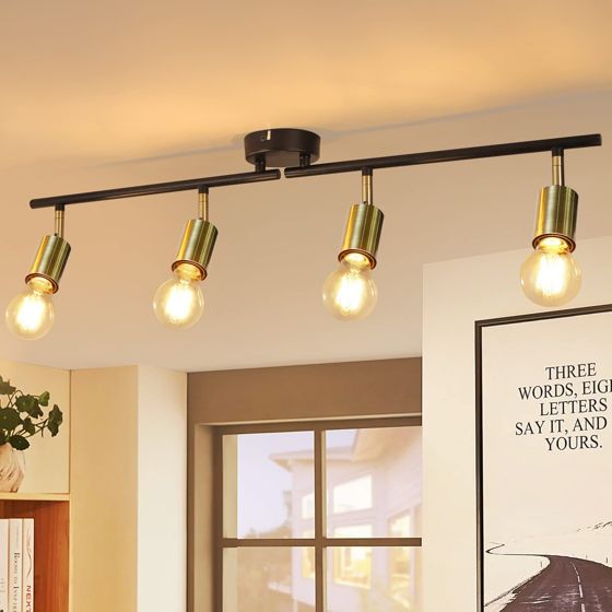 NETTLIFE 4 vintage takspotlights E27 svartguld roterande retro industriell stil för vardagsrum sovrum kök hall