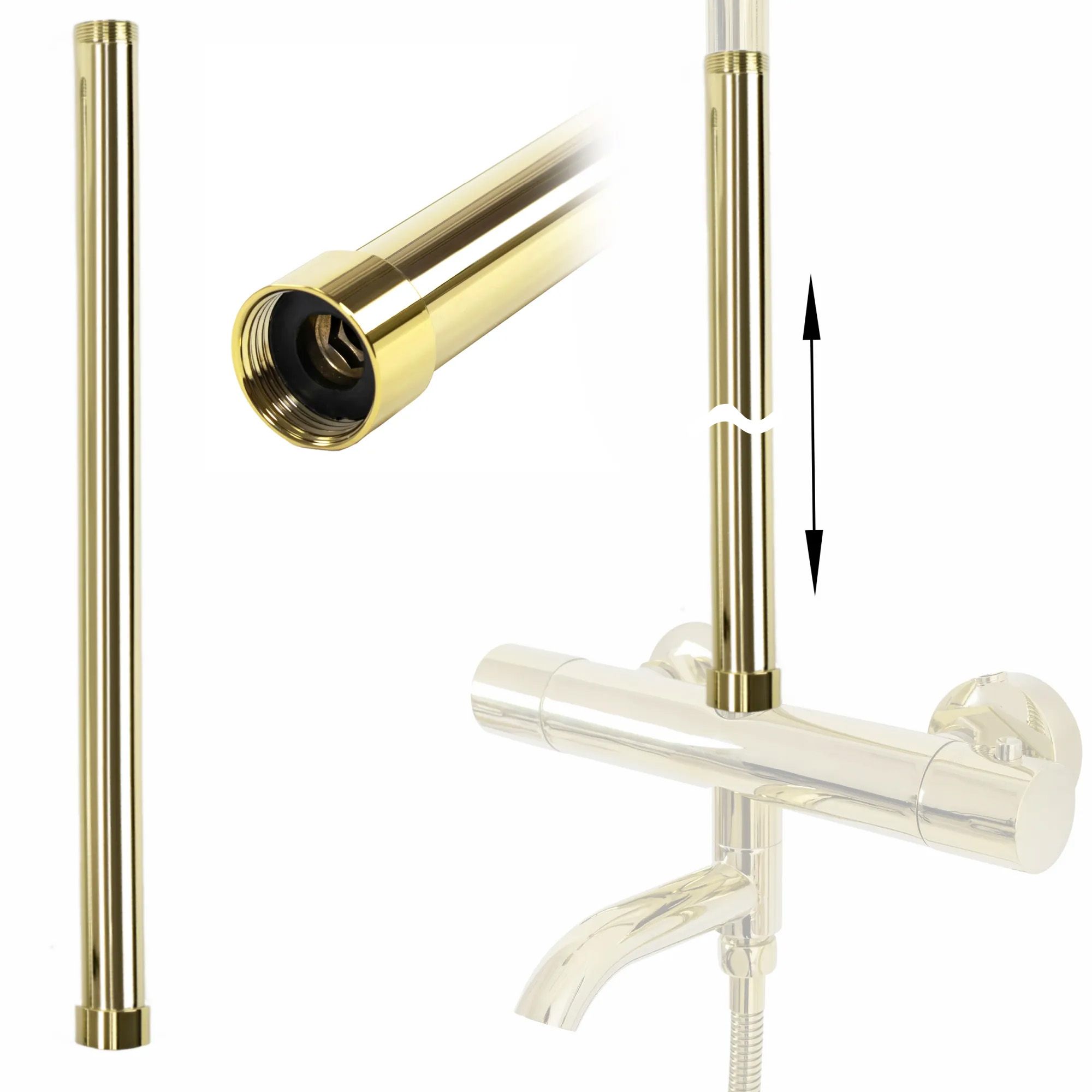 REA Förlängning För Badkar- Och Duschset 50cm Guld, 2,5x2,5x51,5cm