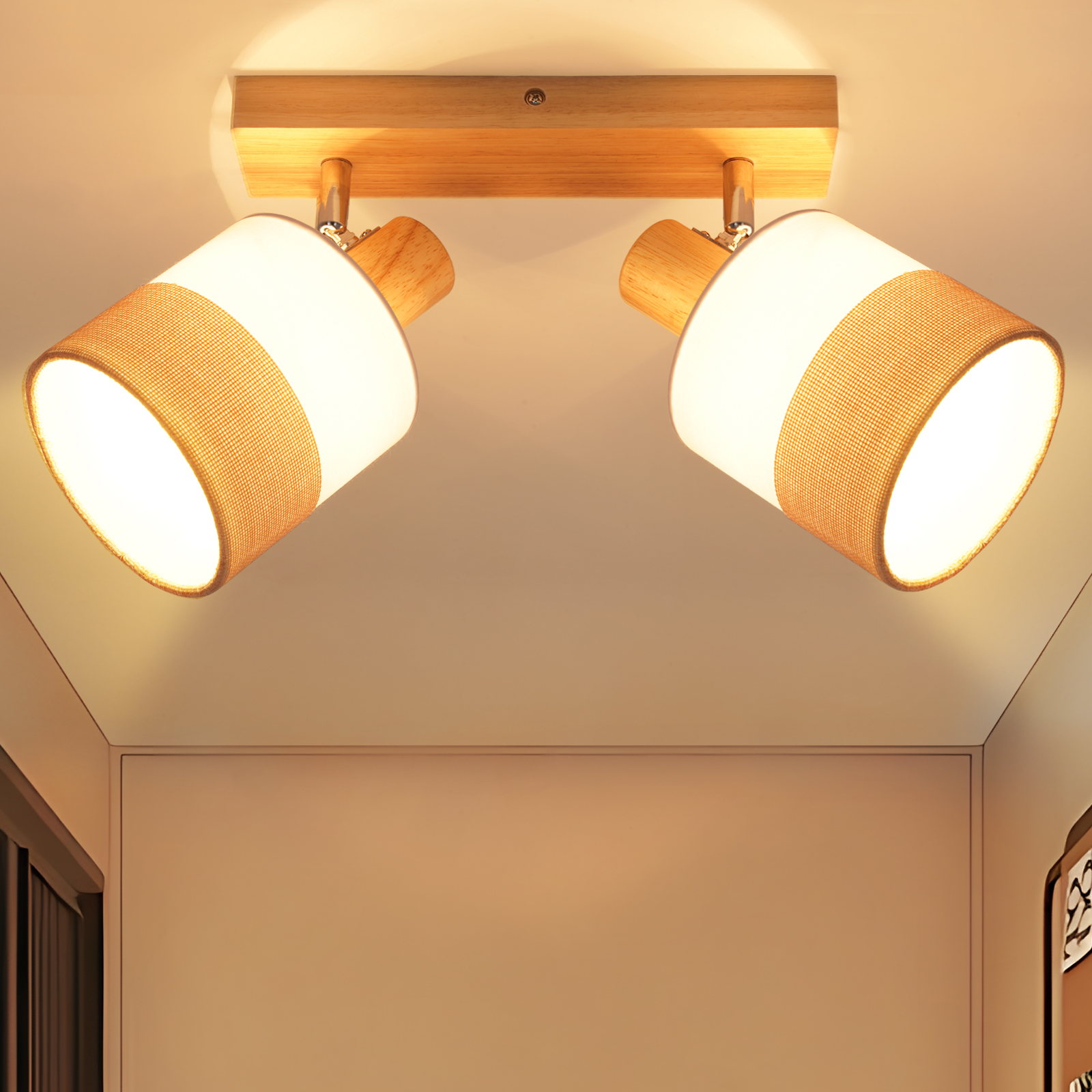 NETTLIFE LED-taklampa 2 spotlights taklampa för hall trälampa E14 vintagestil justerbar 350°