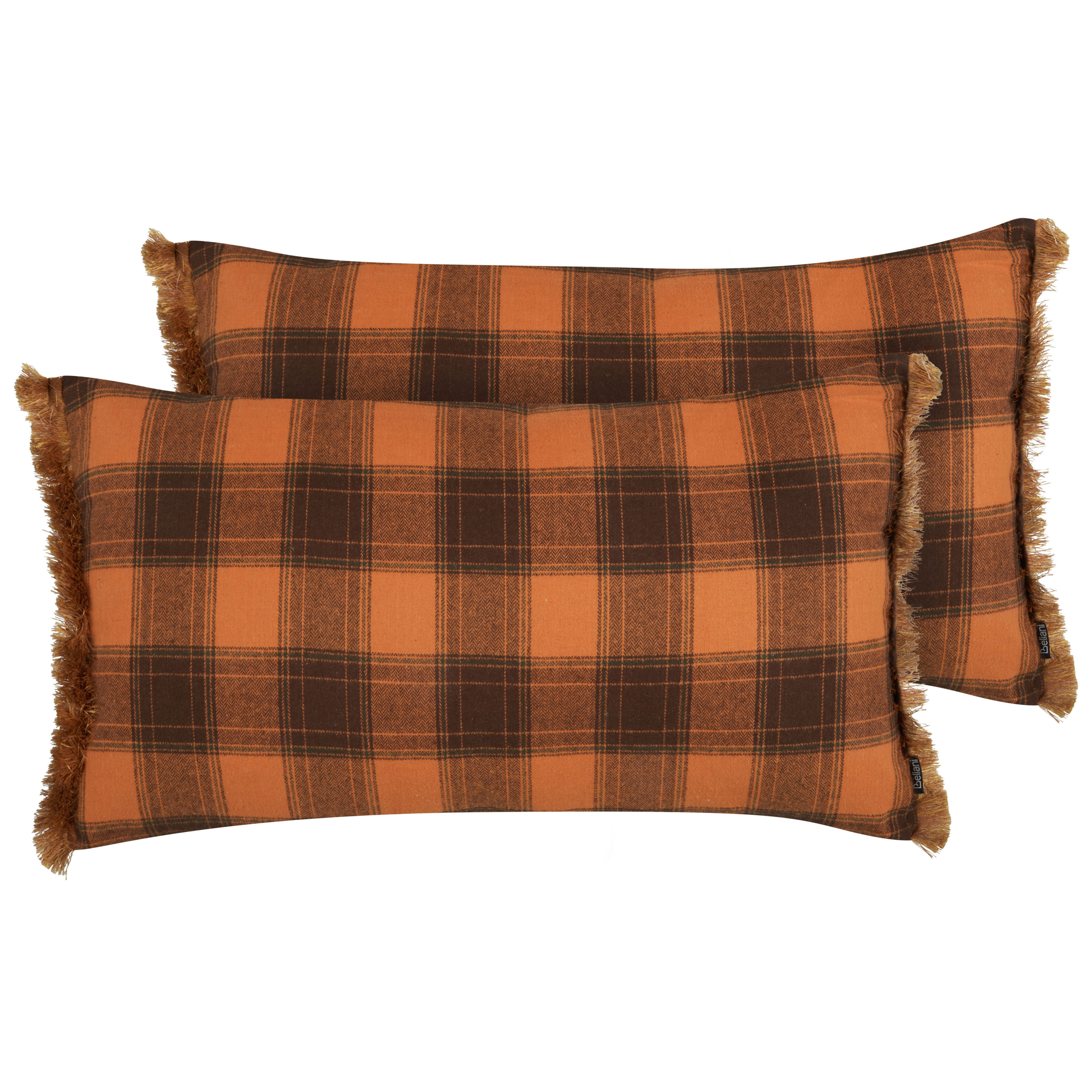 Set med 2 prydnadskuddar BARJA 40 x 70 cm Orange Rutigt tryck