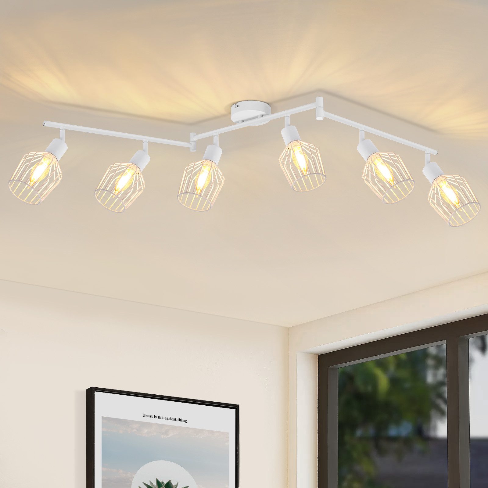 NETTLIFE - taklampa med 6 E14-lampor, takspotlight i retrostil, vit, justerbar, 350° LED