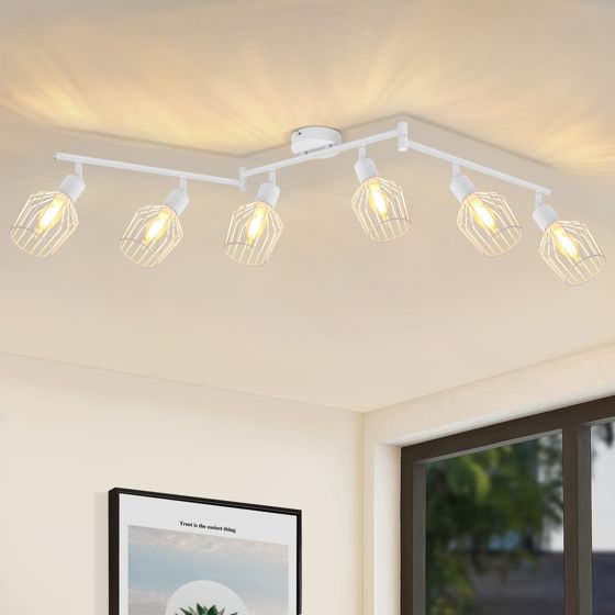 NETTLIFE - taklampa med 6 E14-lampor, takspotlight i retrostil, vit, justerbar, 350° LED