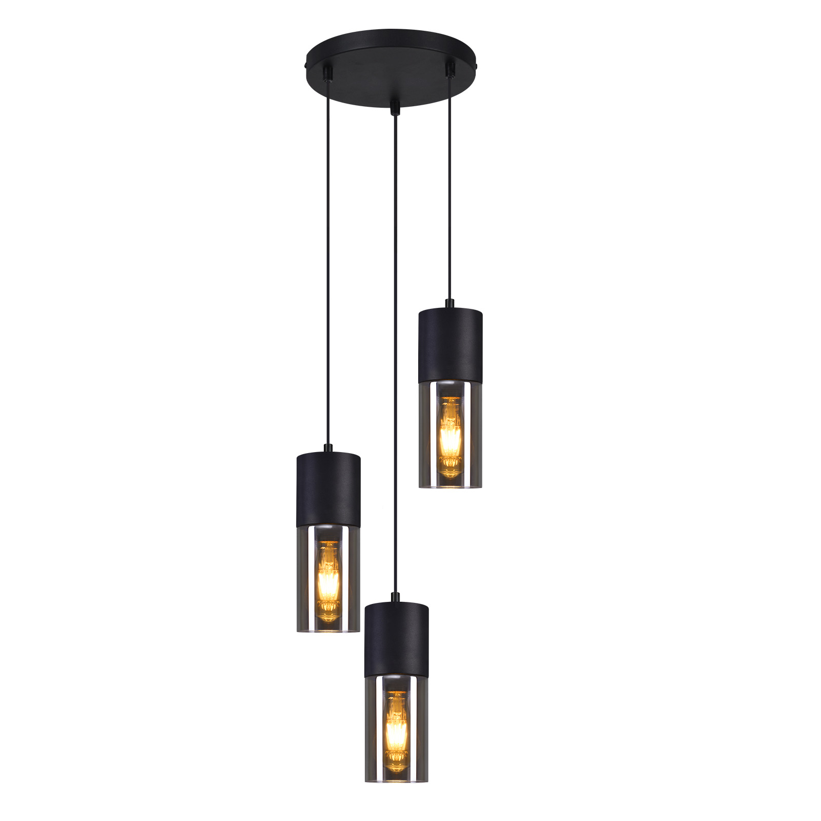 NETTLIFE - pendellampa, 3 ljuskällor, glas, pendellampa, E27, LED - rund, svart, pendellampa