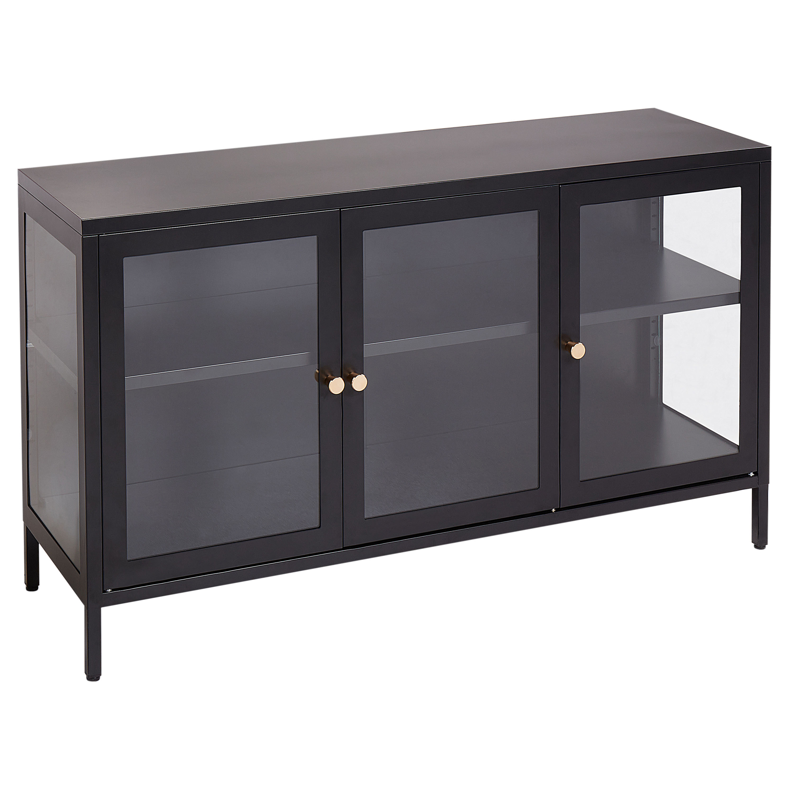 Vitrinskänk i glas NEWPORT 115 cm Metall Svart