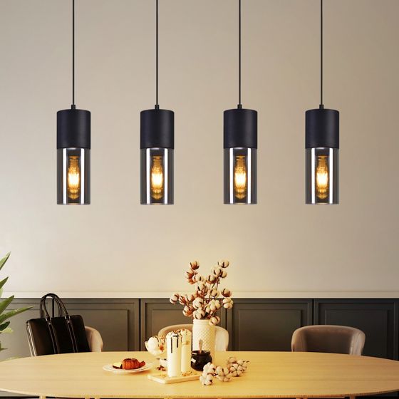 NETTLIFE matbordslampa, E27-pendellampa, 4 ljuskällor, justerbar LED, modern glasskärm