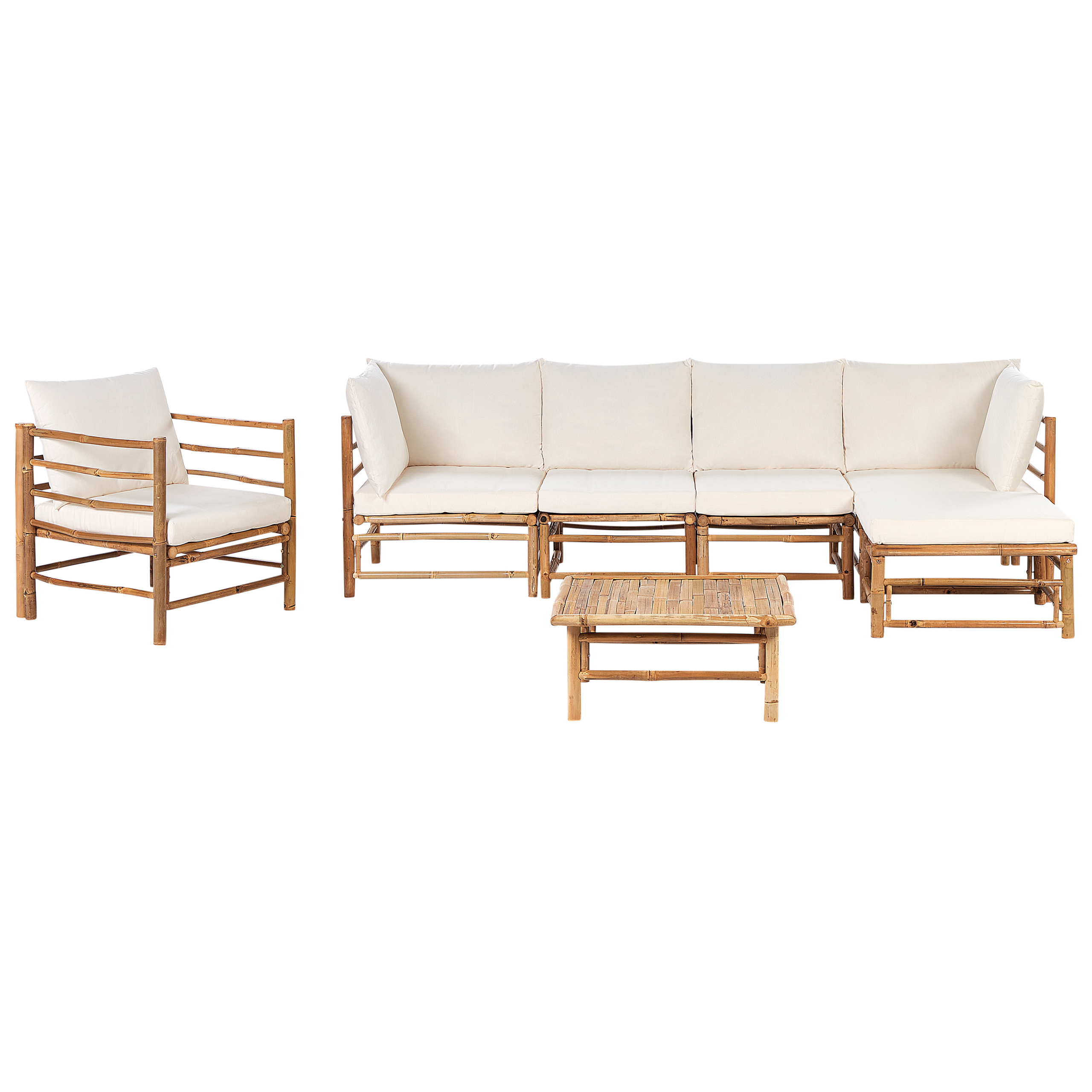 Trädgårdssoffgrupp med bord 6-sits CERRETO Bambu Off-White Vänstervänd