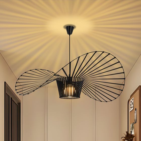 NETTLIFE svart pendellampa, E27 pendellampa, diameter 100 cm kreativ, design vardagsrum Vintage matbordslampa i polyuretan (PU)