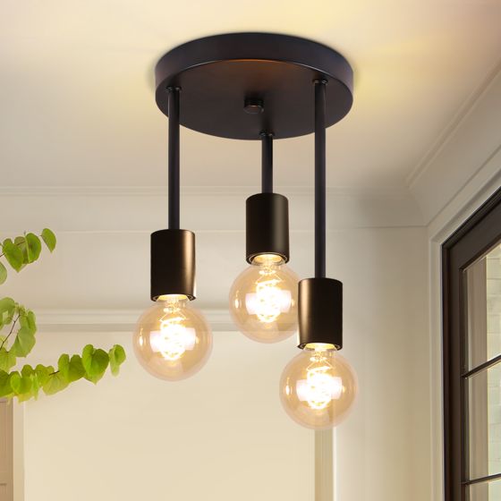 NETTLIFE Vintage, svart taklampa - 3 ljuskällor, E27, pendellampa För tak, med 3 spotlights