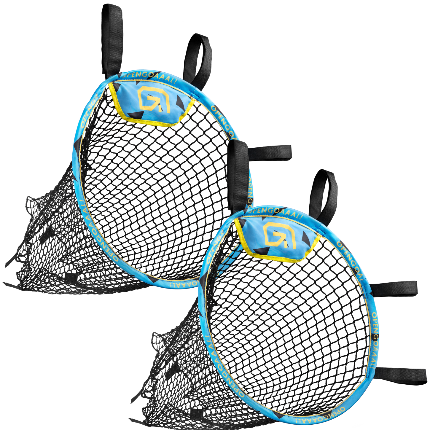 Open Goaaal® hörnnät till fotbollsmål – 15 x 15 tum (38 x 38 cm), svart, 2-pack, justerbara remmar passar alla mål, 3-i-1-hörnträning