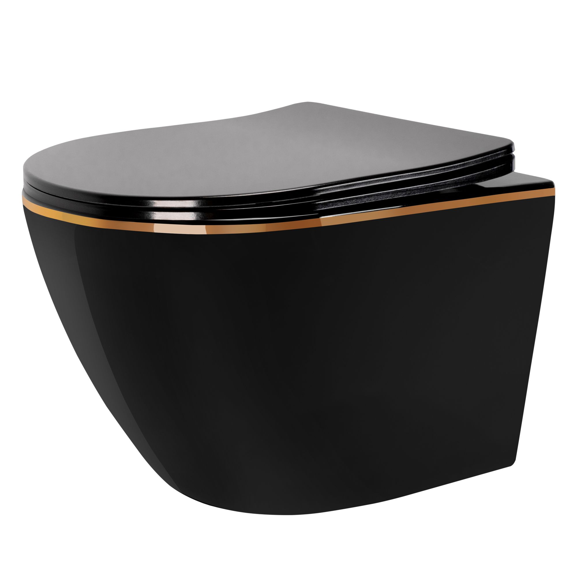 REA Vägghängd Toalettstol CARLO MINI RIMLES DUR/FLAT/ZM Svart/Guld, 49x37x33cm
