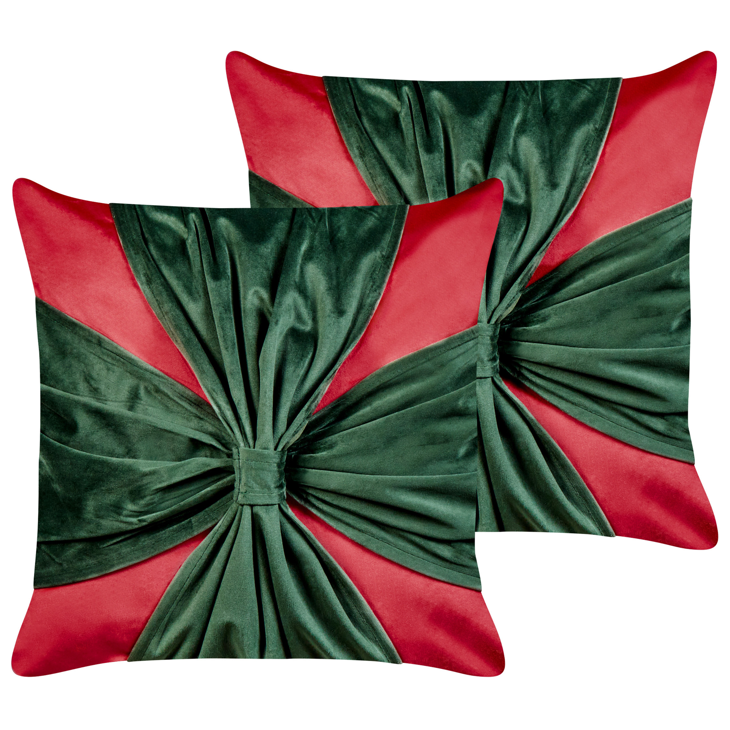 Set med 2 prydnadskuddar MARSHMALLOW 45 x 45 cm Sammet Röd Julmotiv