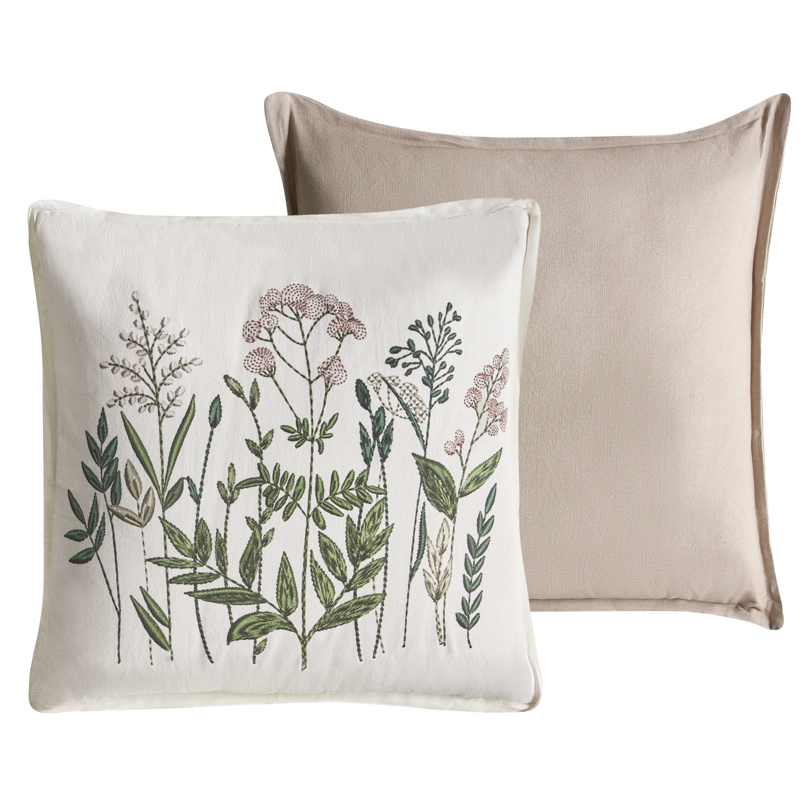 Set med 2 prydnadskuddar FERNA 45 x 45 cm Bomull Vit/ Beige Blommigt tryck