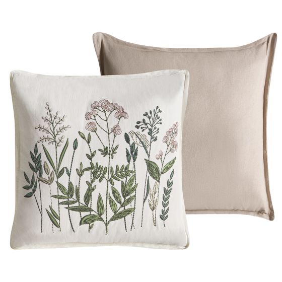 Set med 2 prydnadskuddar FERNA 45 x 45 cm Bomull Vit/ Beige Blommigt tryck