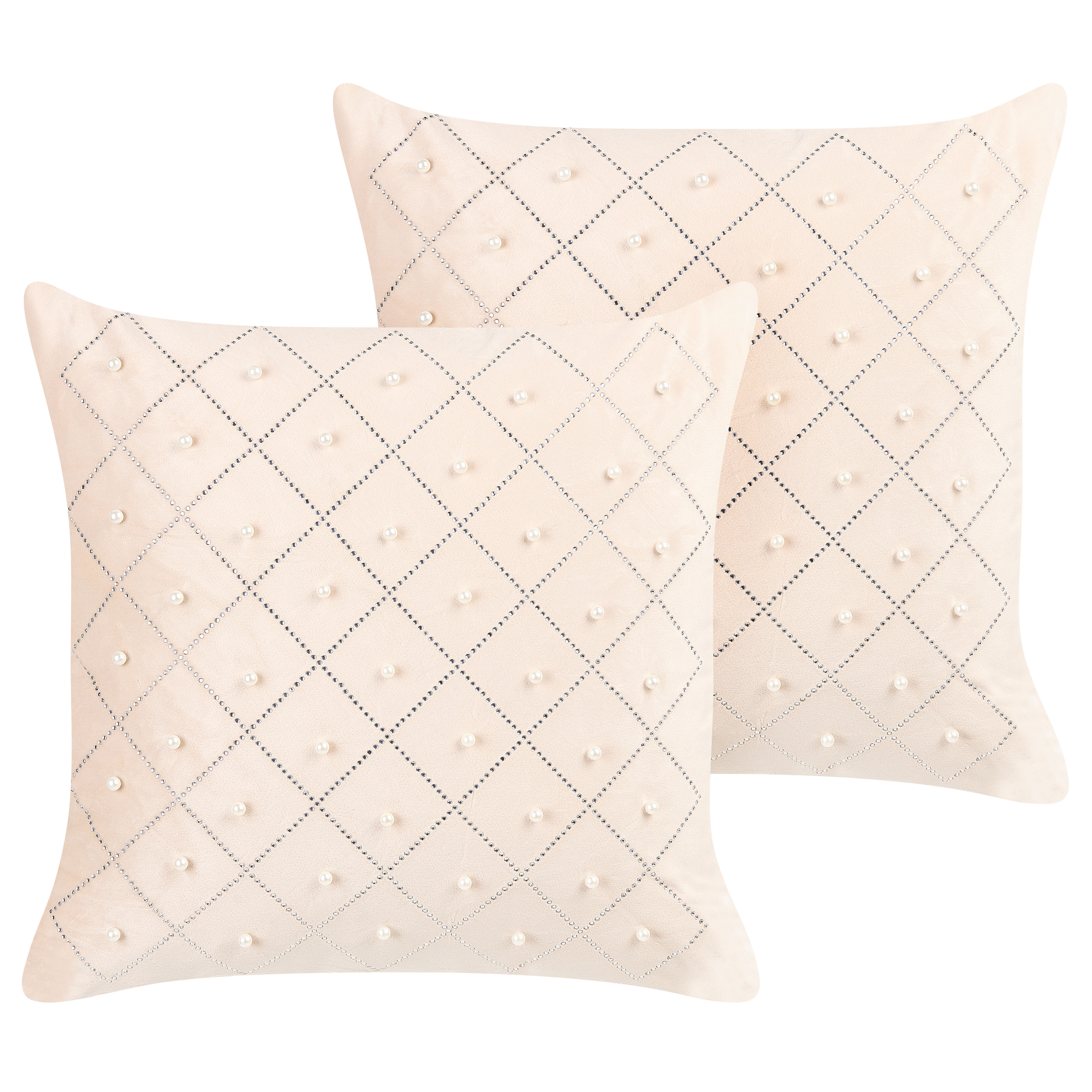 Set med 2 prydnadskuddar YARROW 45 x 45 cm Sammet Beige Geometriskt tryck
