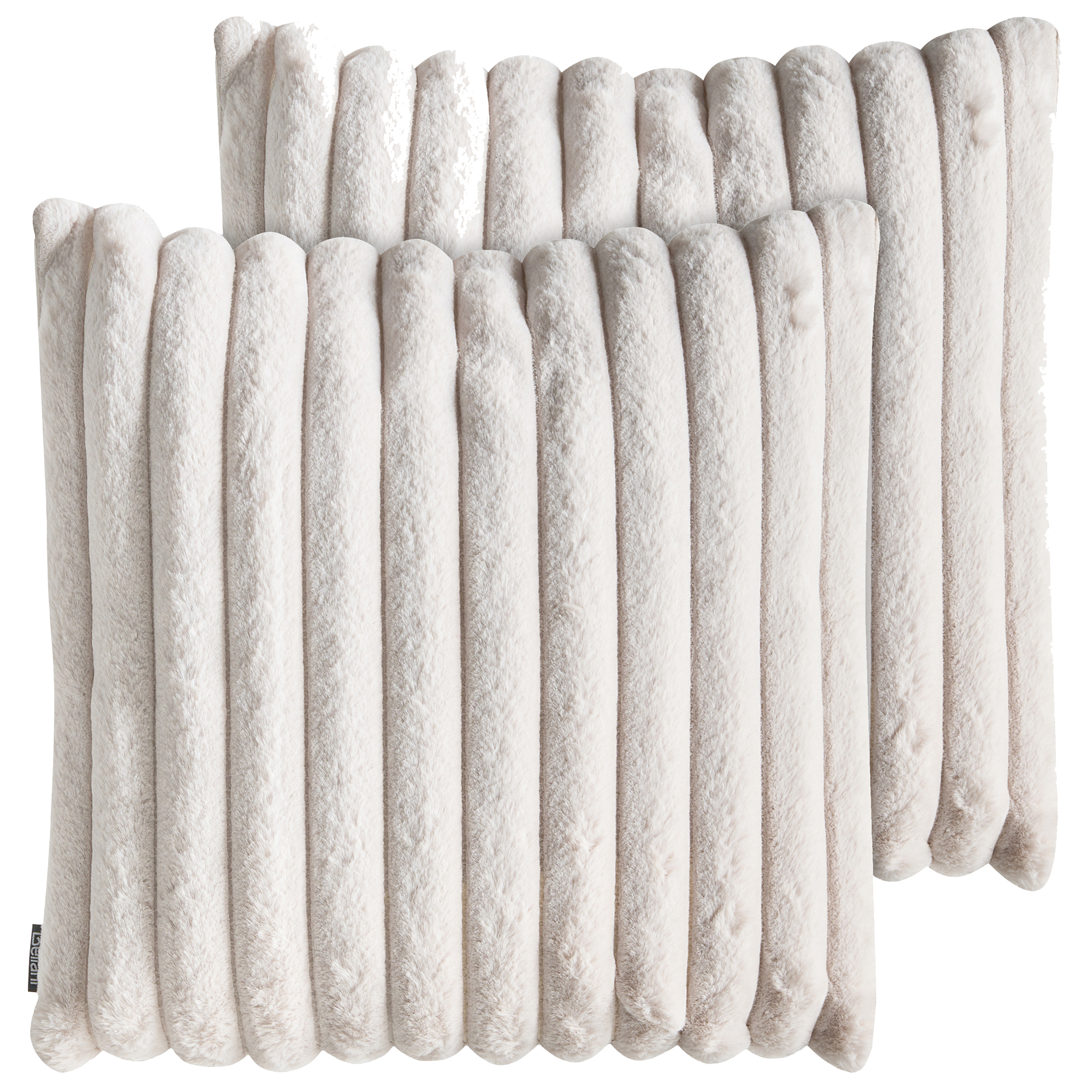 Set med 2 prydnadskuddar RAKYA 45 x 45 cm Fuskpäls Ljusbeige Randigt