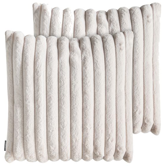 Set med 2 prydnadskuddar RAKYA 45 x 45 cm Fuskpäls Ljusbeige Randigt