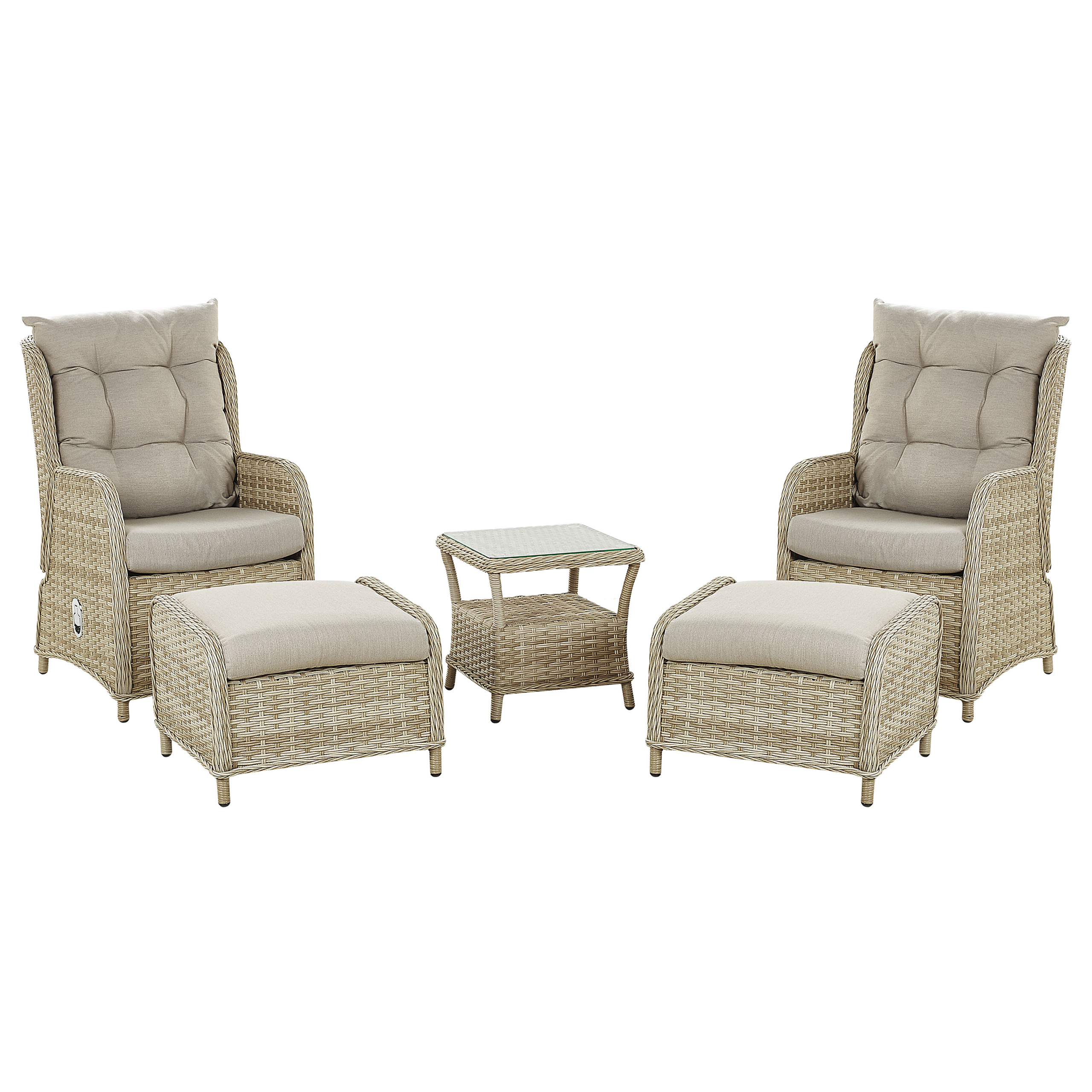 Trädgårdssoffgrupp med bord och fotpall 2-sits PONZA Konstrotting Beige