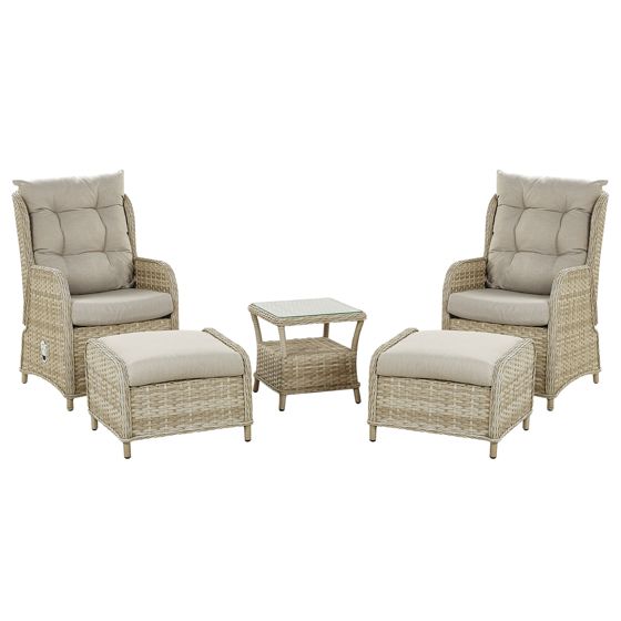 Trädgårdssoffgrupp med bord och fotpall 2-sits PONZA Konstrotting Beige