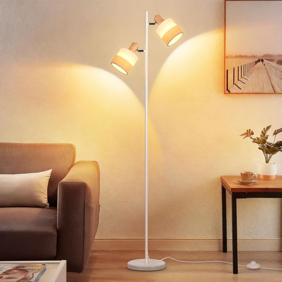 NETTLIFE Vintage golvlampa i trä i retrostil, 2 x E14-sockel, fotpedal (utan glödlampor)