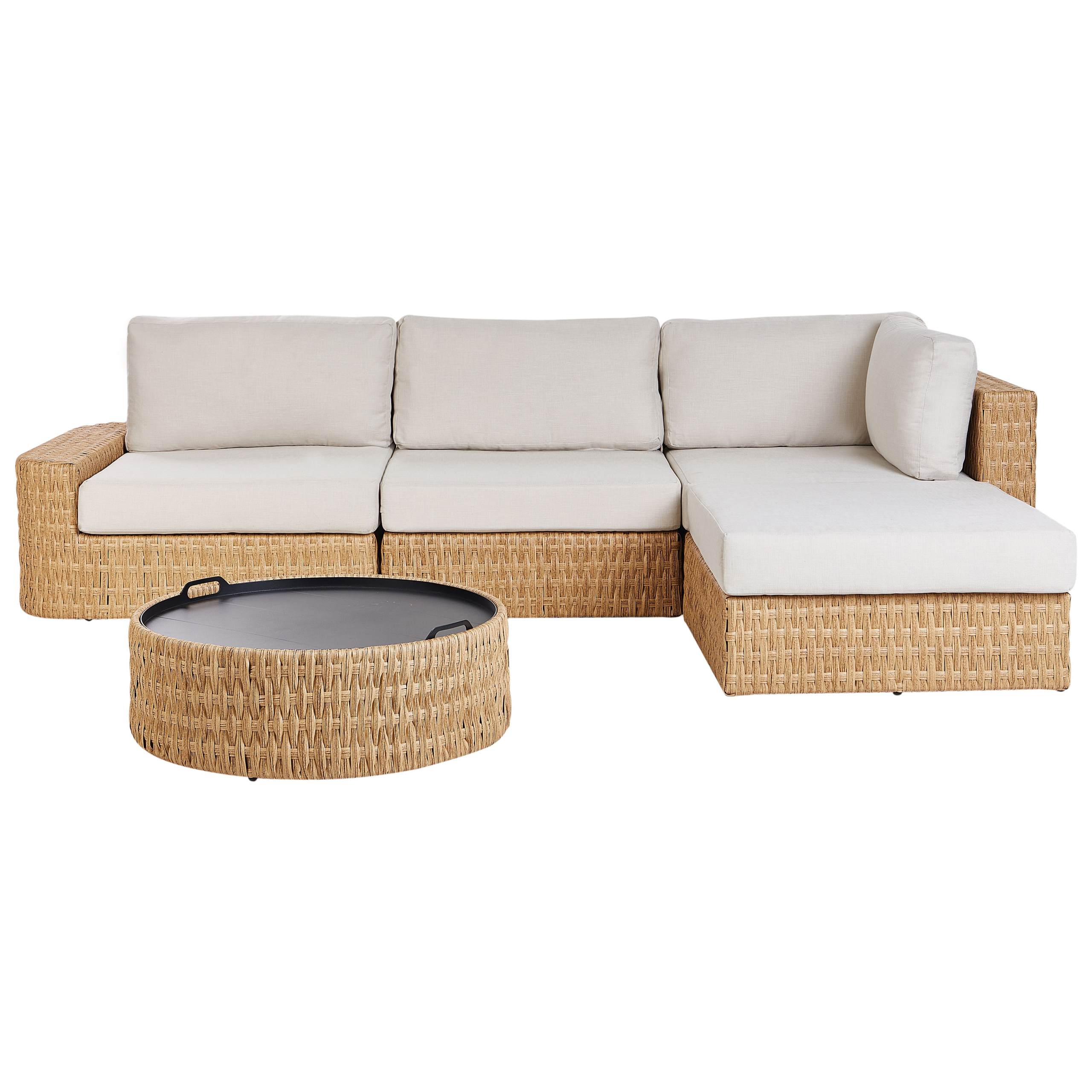 Trädgårdshörnsoffa med bord 4-sits OLIVERI Konstrotting Beige Vänstervänd