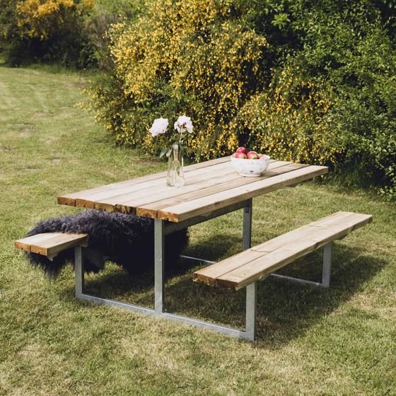 Picknickbord "YDUN" tryckimpregnerad och galv. ram utan rygg 175 x 140 cm Hortus