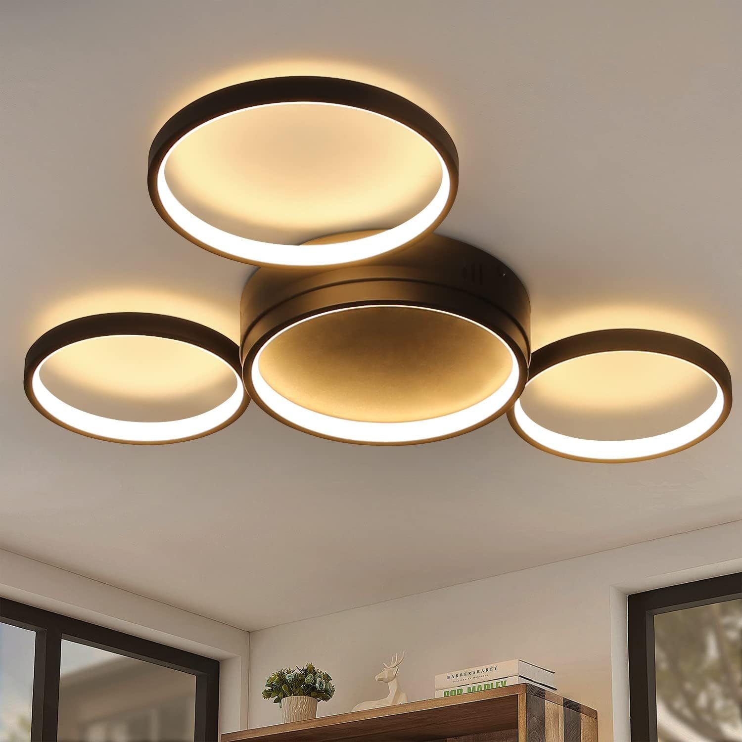 NETTLIFE LED - taklampa för vardagsrummet, varmsvart, 29 W, modern, med 4 ringar, design - kökslampa