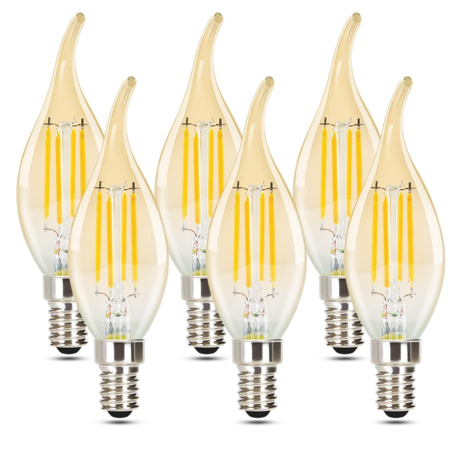 NETTLIFE 6 st E14 LED-ljuslampa, varmvit 2700K, 4W, lågenergilampa i retro/vintagestil, ej dimbar
