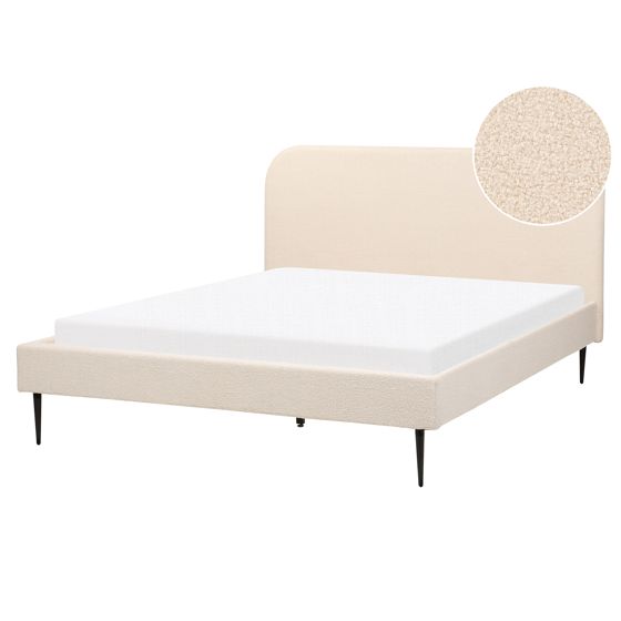 Säng med lamellram Bouclé FLAYAT 160 x 200 cm Ljusbeige